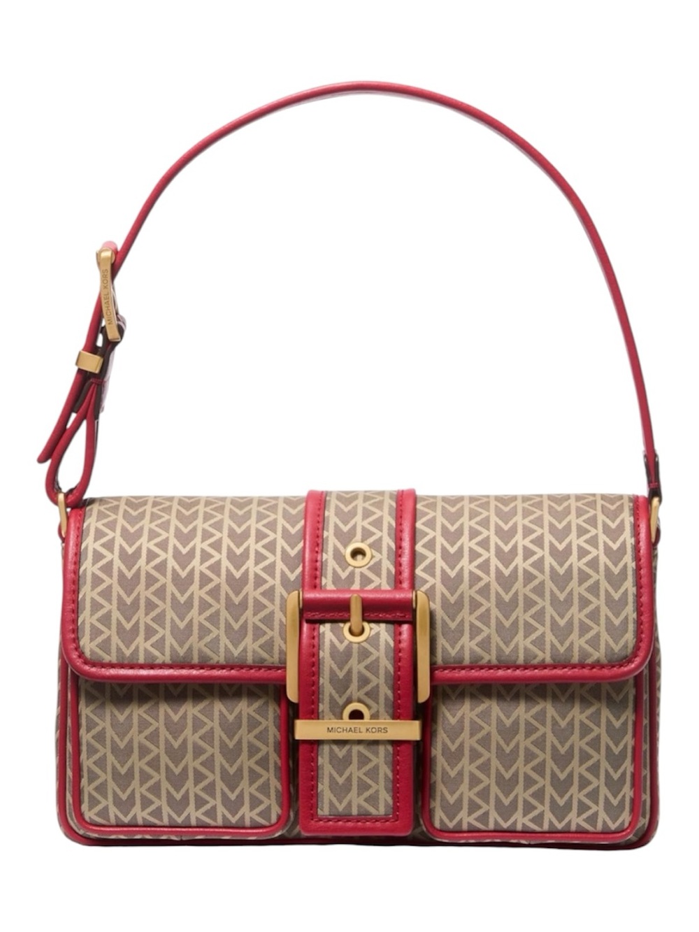 NWT Michael Kors Colby Medium MK2000 Logo Jacquard Shoulder Bag - Crimson